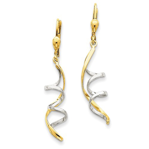 14kt Two-tone Gold 1 3/4in Spiral Dangle Leverback Earrings