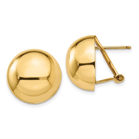 14k Yellow Gold Half Ball Omega Back Earrings 5/8in