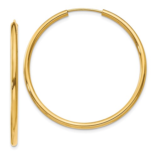 14k Yellow Gold 1 1/2in Endless Hoop Earrings 2mm