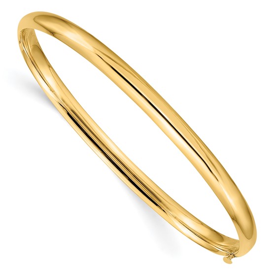 14k Yellow Gold 8.5in Hollow Hinged Bangle Bracelet 5mm