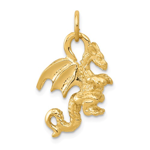 14k Yellow Gold 3-D Dragon Pendant 3/4in
