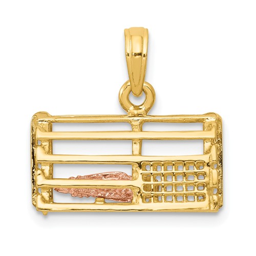 14k Two-tone Gold 3-D Lobster Trap Pendant