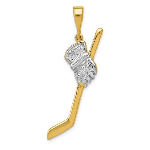 14k Yellow Gold Rhodium Hockey Stick Pendant 1 1/4in