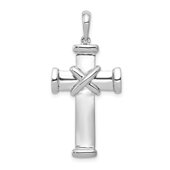 14k White Gold 1 1/8in Latin Cross Pendant with Wrapped Center
