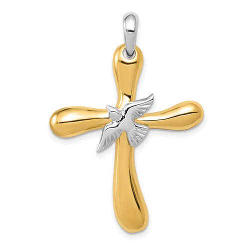 14kt Two-tone Gold 1 1/4in Dove Cross