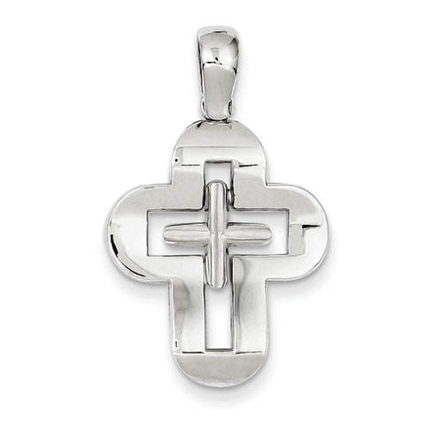 14kt White Gold 3/4in Solid Cross Pendant