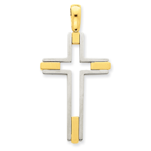 14k Two-tone Gold 1 1/2in Cross Pendant with Cut-out Center
