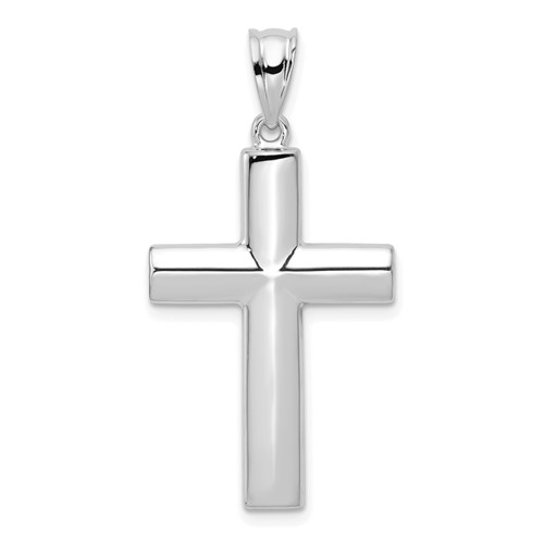 14k White Gold Hollow Wide Latin Cross Pendant 1in