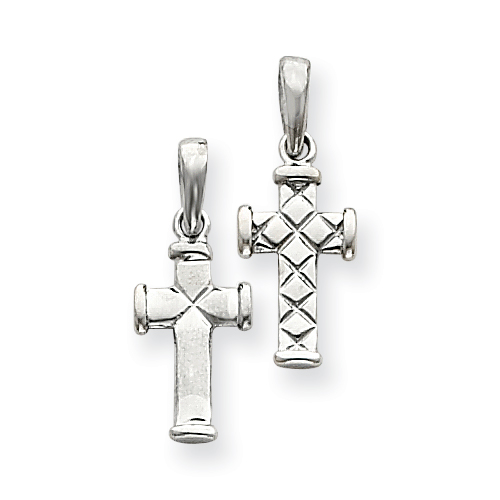 14k White Gold Reversible Quilted Cross Pendant 5/8in