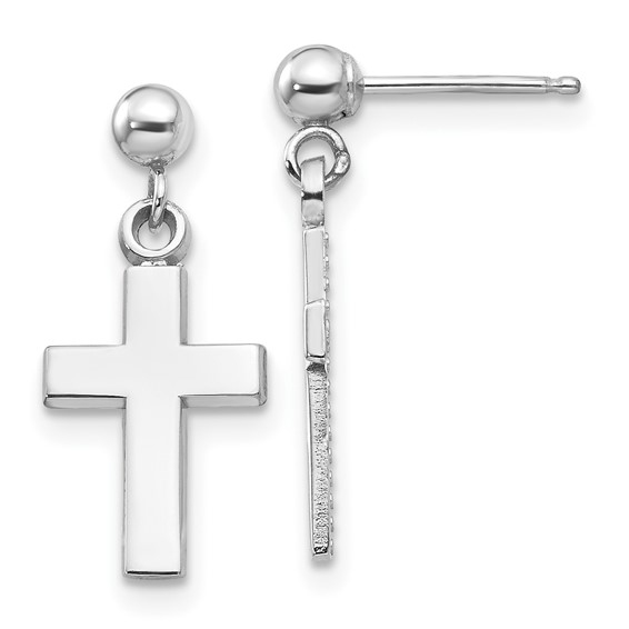 14k White Gold 3/4in Cross Dangle Earrings