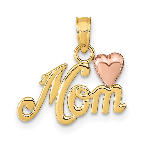 14k Yellow Gold Mom Pendant with Rose Gold Heart Accent