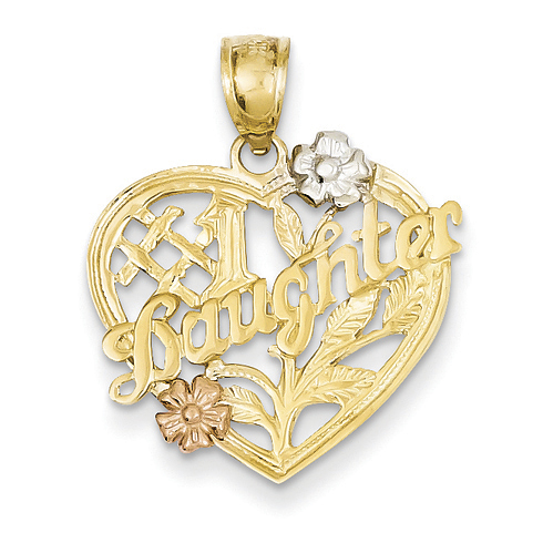 14kt Yellow and Rose Gold with Rhodium #1 Daughter Heart Pendant