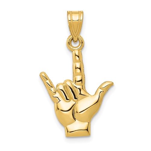 14k Yellow Gold I Love You Sign Language Pendant 3/4in
