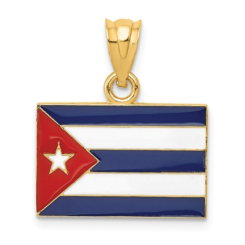 14k Yellow Gold Enameled Cuba Flag Pendant