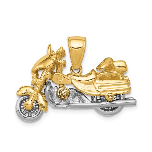14k Two-tone Gold 3-D Moveable Motorcycle Pendant