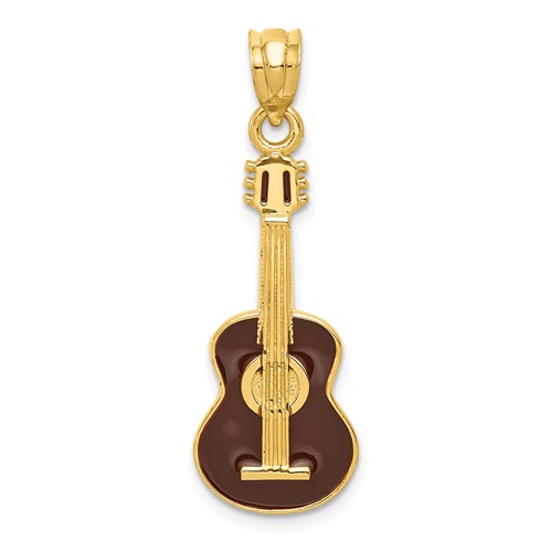 14k Yellow Gold Guitar Pendant with Enamel 1in