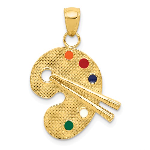 14k Yellow Gold Textured Artist Palette Pendant