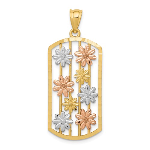 14k Yellow And Rose Gold Daisy Flowers Pendant with Frame