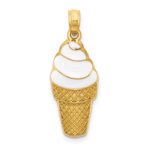 14k Yellow Gold Vanilla Ice Cream Cone Pendant 3/4in