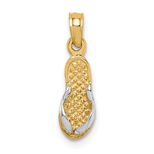14k Yellow Gold Rhodium Flip Flop Pendant 1/2in
