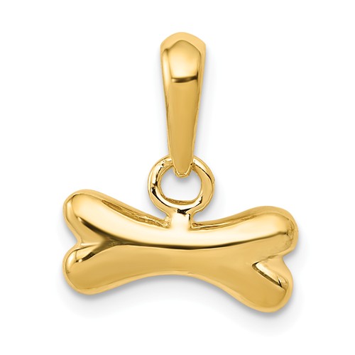 14k Yellow Gold Small 3-D Dog Bone Pendant