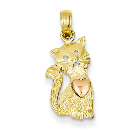 14kt Two-tone Gold 1/2in Cat and Heart Charm