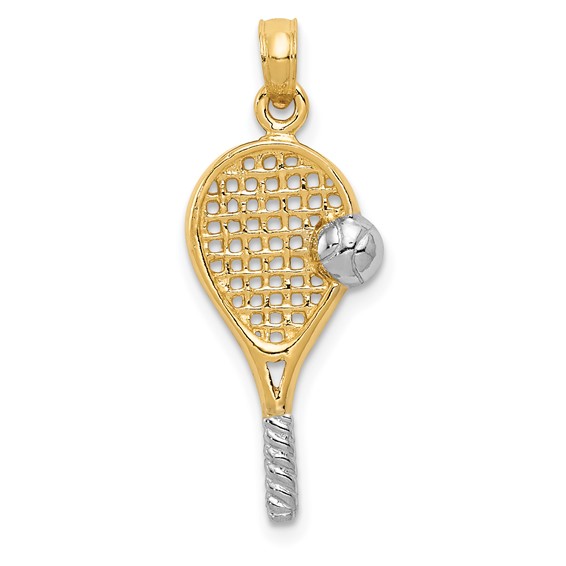 14kt Yellow Gold Rhodium 7/8in Tennis Racquet Pendant