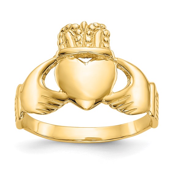 14kt Yellow Gold Claddagh Ring with Open Back K2066 | Joy Jewelers