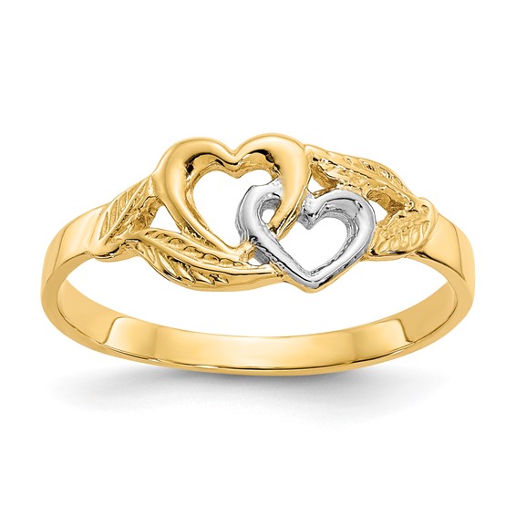 14kt Two-tone Gold Heart Duo Ring with Leaves
