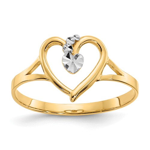 14k Yellow Gold with White Rhodium Polished Heart Ring K2072