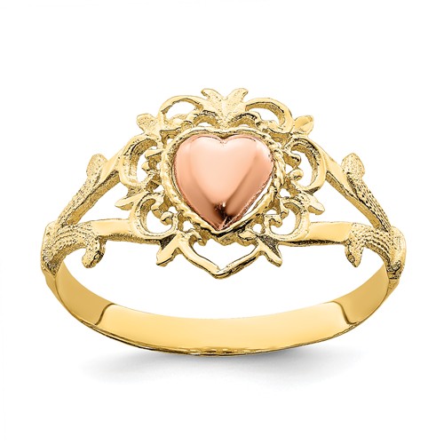 14k Yellow and Rose Gold Fancy Filigree Heart Ring