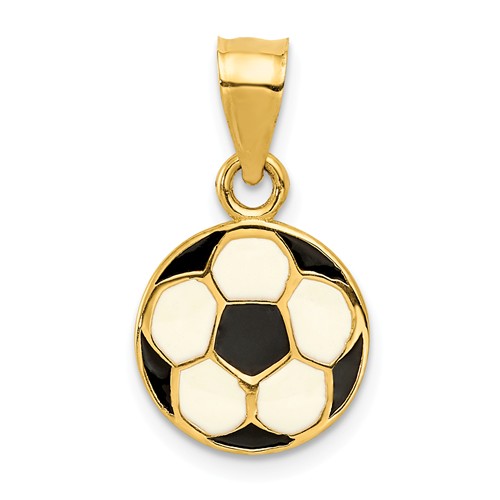 14k Yellow Gold Black and White Enamel Soccer Ball Pendant 3/8in