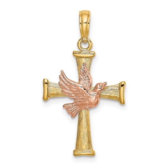 14kt Two-tone Gold 13/16in Dove Cross Pendant