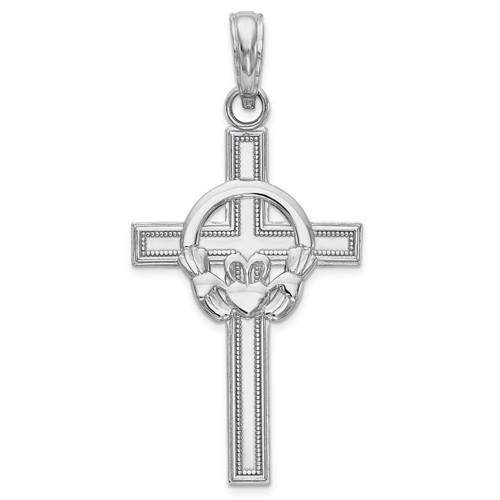 14kt White Gold 1in Open Back Claddagh Cross