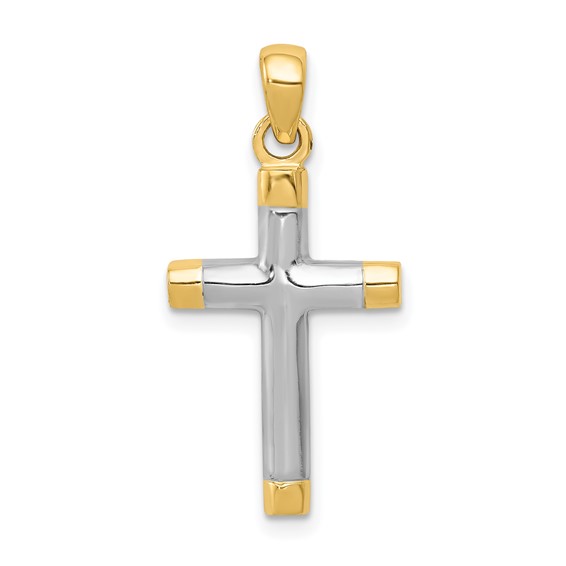 14k Two-tone Gold Smooth Cross Pendant 7/8in