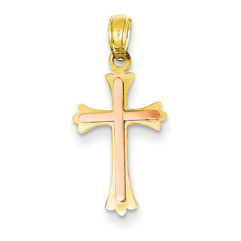14kt Two-tone Gold 3/4in Budded Cross