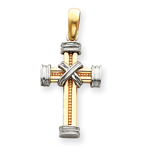 14kt Two-tone Gold 1 1/4in Latin Wrapped Cross Pendant