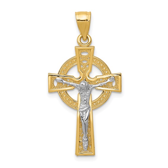 14kt Two-tone Gold 1 1/8in Iona Crucifix Pendant