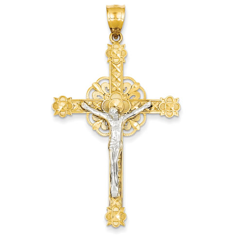 14k Two-tone Gold 1 7/8in Celtic Crucifix Pendant