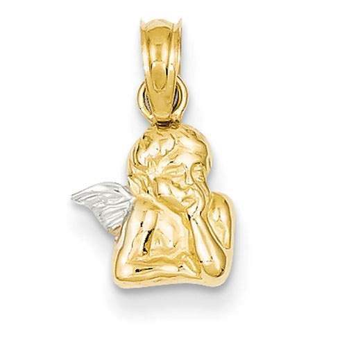 14k Yellow Gold Angel Charm with White Wing 3/8in