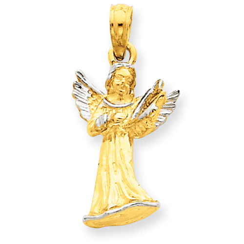 14k Yellow Gold Angel with Harp Pendant 3/4in