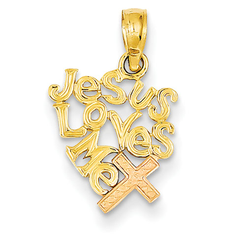 14k Yellow Gold 1/2in Jesus Loves Me Pendant