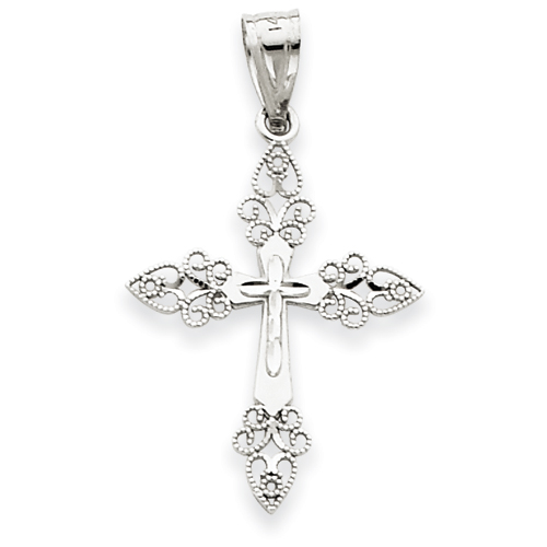 14kt White Gold 1in Filigree Cross Pendant