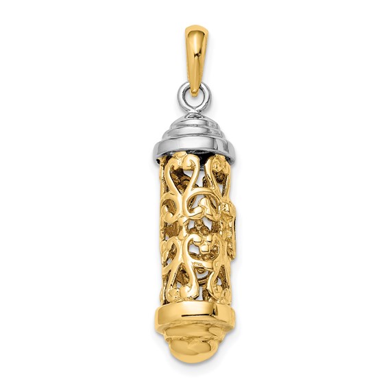 14k Two-tone Gold 1in 3-D Mezuzah Pendant