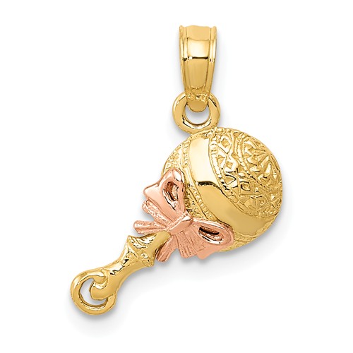 14k Two-Tone Gold Baby Rattle Pendant