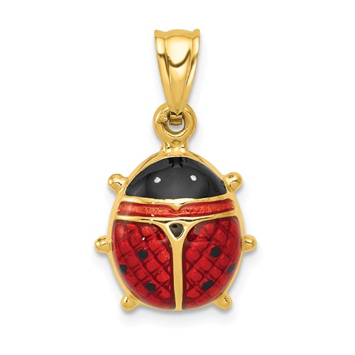 14k Yellow Gold Red and Black Enameled Ladybug Charm 3/8in