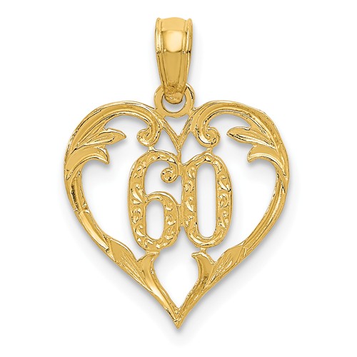 14k Yellow Gold 60th Anniversary Heart Pendant