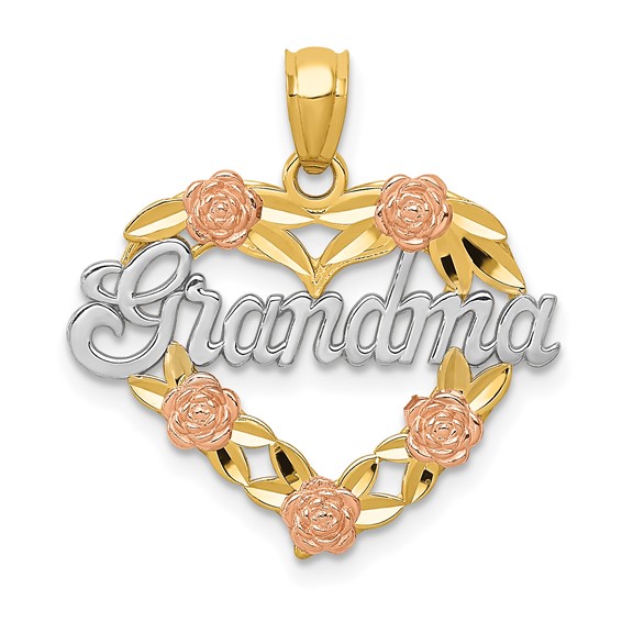 14kt Two-tone Gold 3/4in Heart Grandma Charm