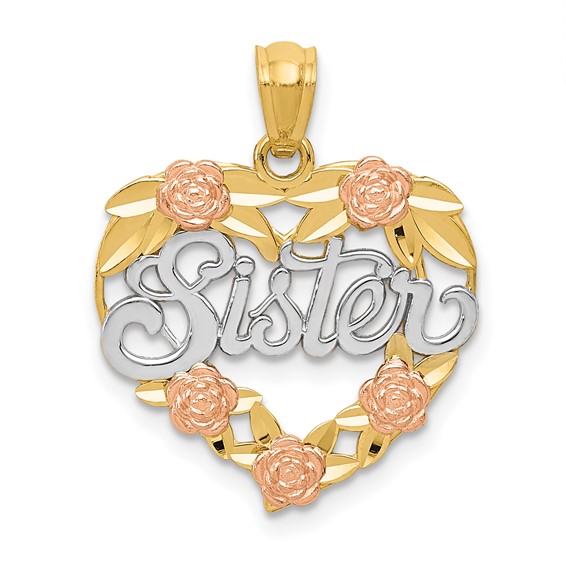 14kt Two-tone Gold and Rhodium Sister Heart Pendant