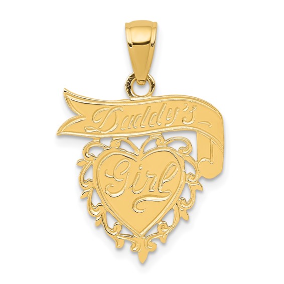 14kt Yellow Gold Daddy's Girl Heart Ribbon Pendant
